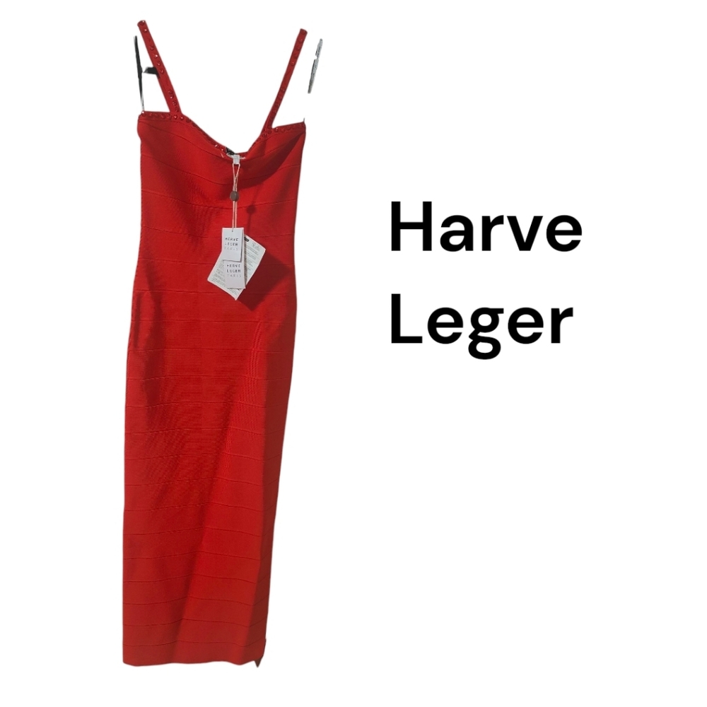 Hervé Léger Red Crystal-Embellished Bandage Maxi Dress NWT Size S
